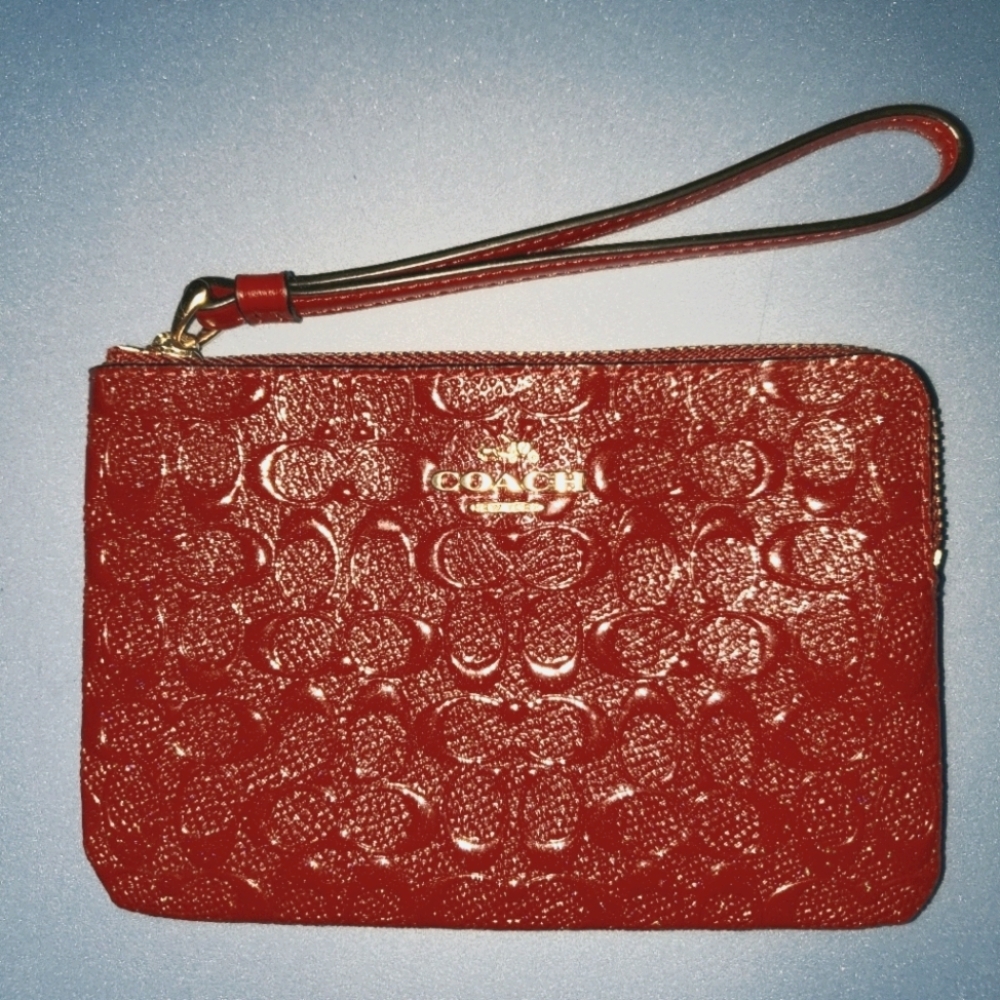 NWT COACH Dark Red Corner Zip Wristlet